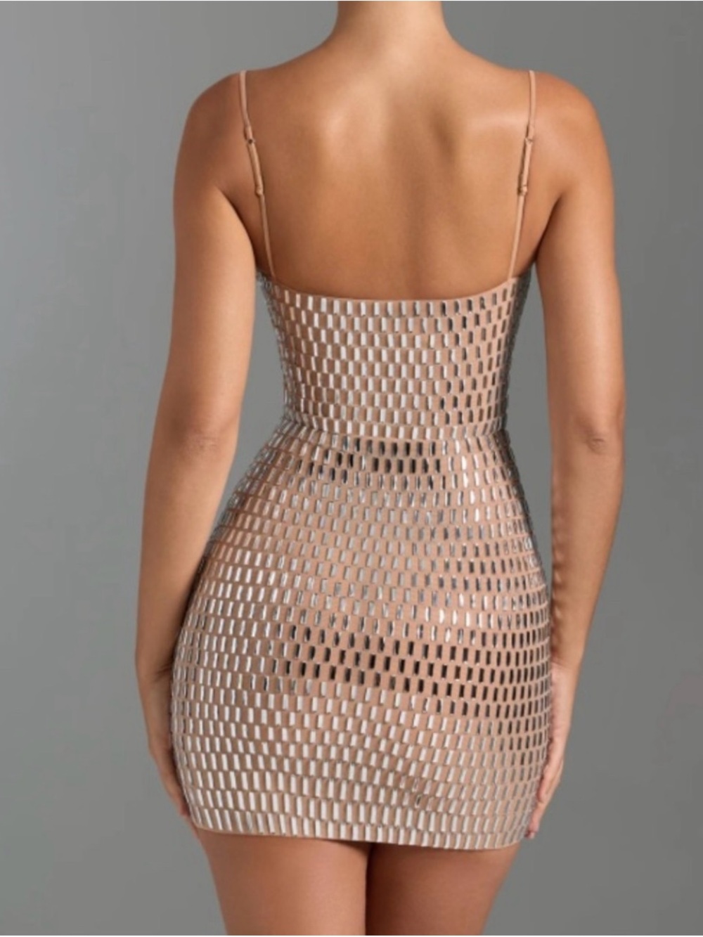 OH POLLY EUC BEAUTIFUL DRESS Strappy Metallic Nude Mini Dress 👗 SZ8 - Picture 3 of 7
